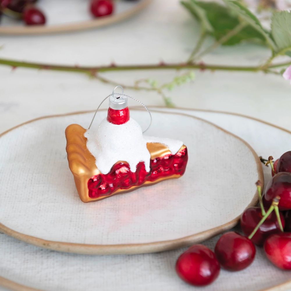 3H Glittery Multi - Color Hand - Painted Glass Ornament in Cherry Pie La Mode Style
