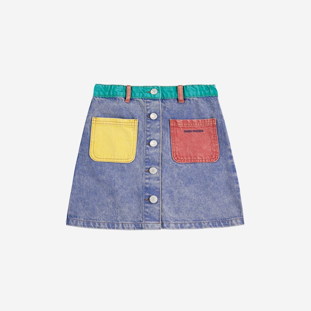 Bobo Choses Multicolor Adjustable Waist Organic Cotton Denim Mini Skirt