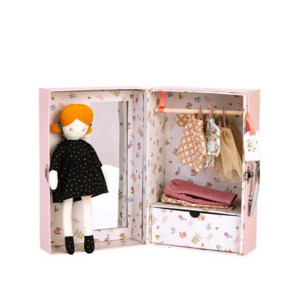 Moulin Roty Parisiennes Doll Set with a Little Wardrobe Suitcase
