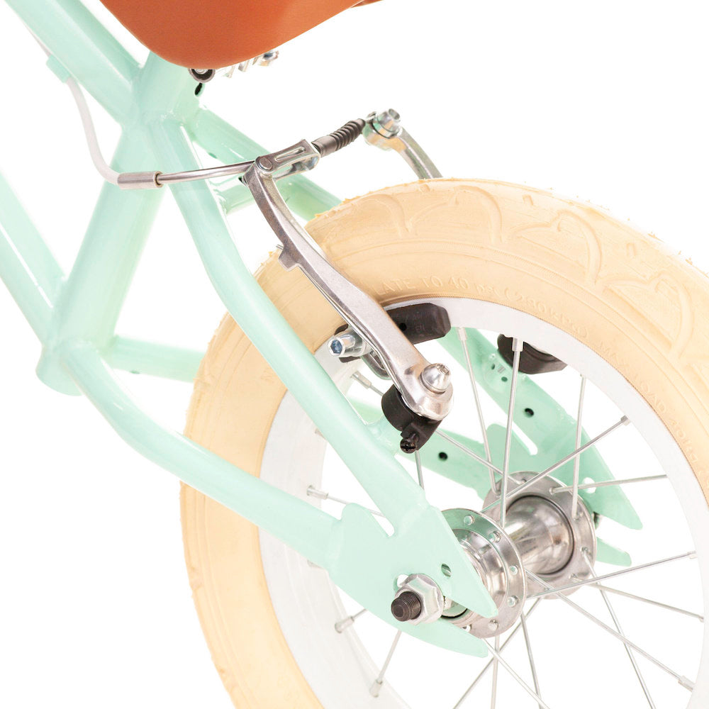 12-Inch Mint Green Boulevard Balance Bike for Kids - A Blend of Modern and Vintage Design