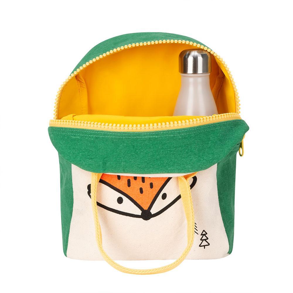 Fluffy Zippered Organic Cotton Lunch Bag - Fox Design