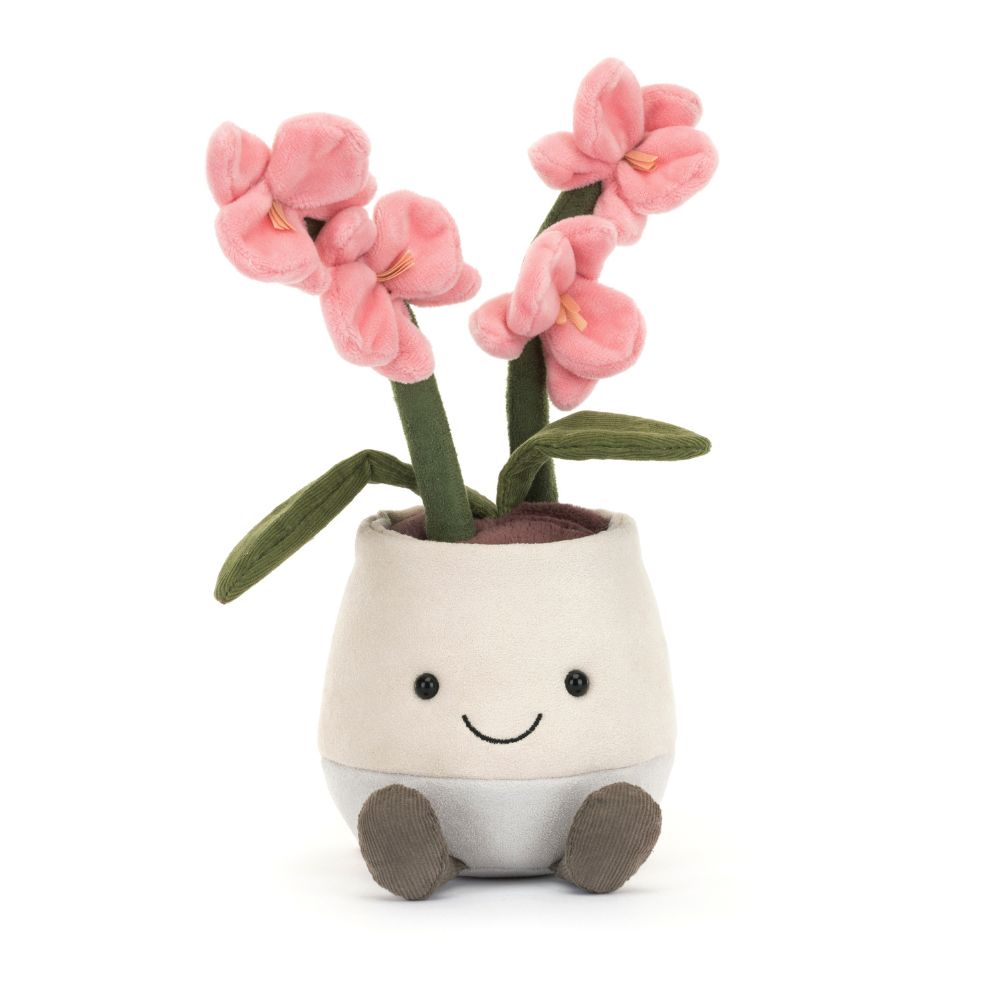 Adorable Amuseables Pink Orchid with Stitched Smile and Trendy Pot