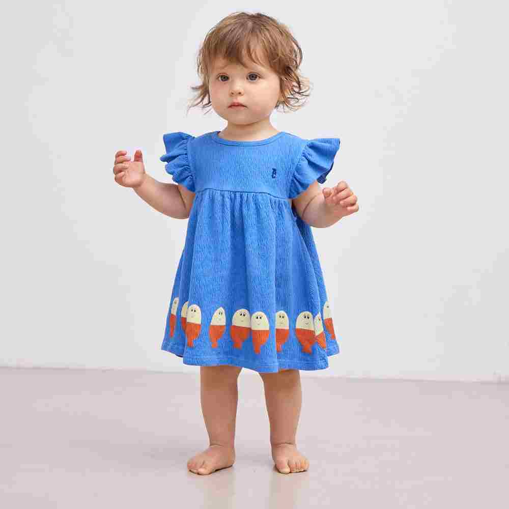 Bobo Choses Adorable Baby Girl's Morning Egg Ruffle Blue Dress for Sunny Days