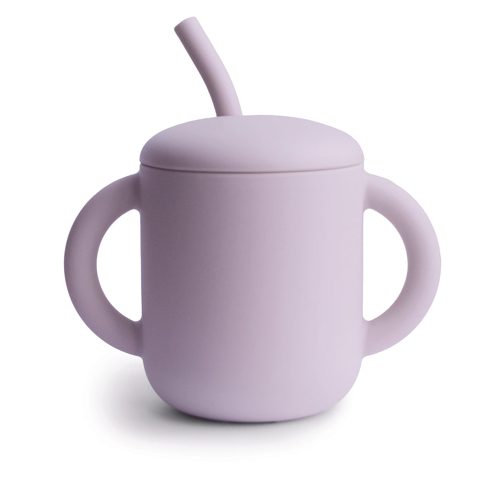 Mushie Soft Lilac Silicone Training Cup with Removable Lid and Gentle Straw