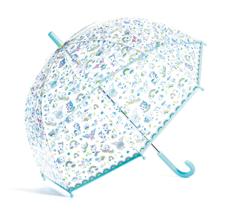 Djeco Kids' Unicorn-Themed Manual Open Stylish Transparent PVC Umbrella