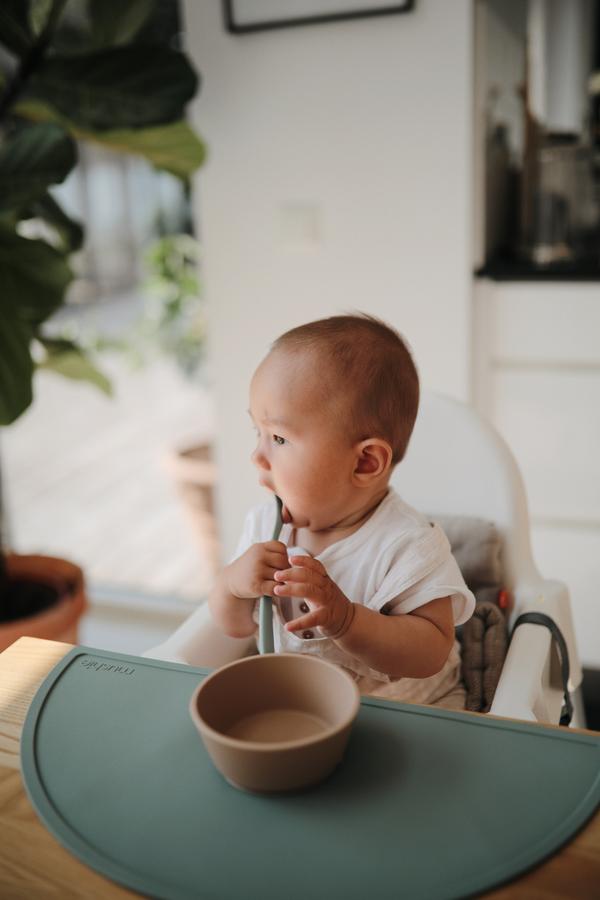 Mushie Baby Silicone Feeding Spoons Set of Two in Blush and Sand Colors