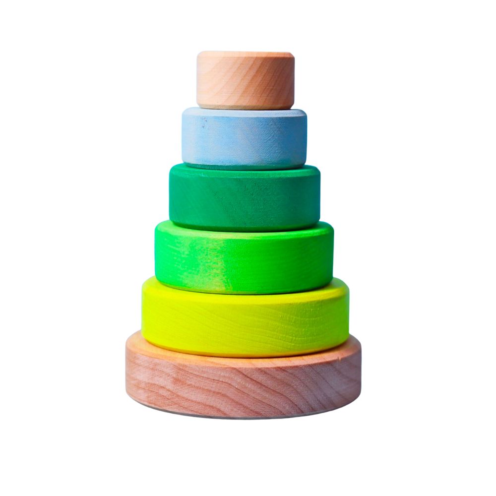Grimm's Neon-GREEN Small Conical Wooden Tower for Kids