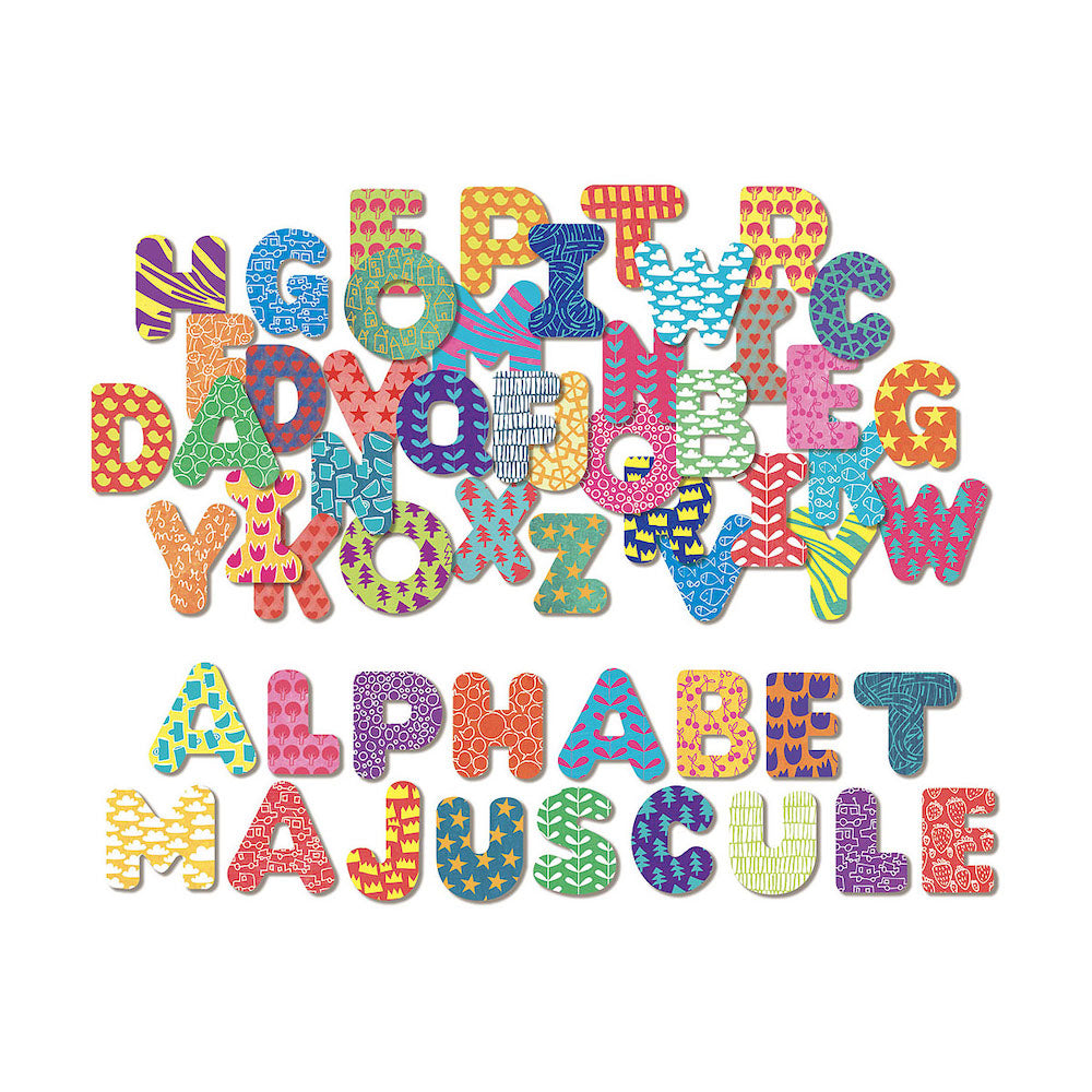 VILAC 56-Piece Wooden Upper-Case Alphabet Magnets with Storage Box