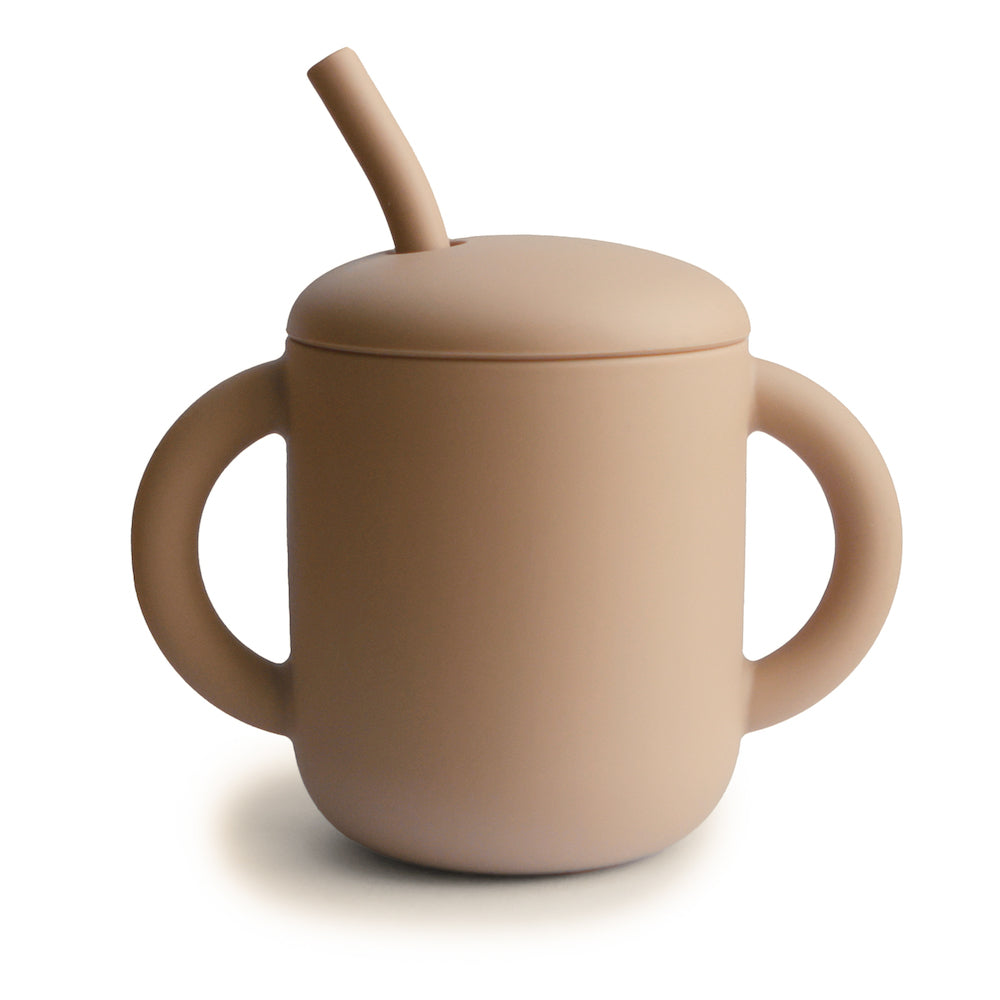 Mushie Natural Silicone Training Cup with Removable Lid and Gentle Straw for Babies and Toddlers