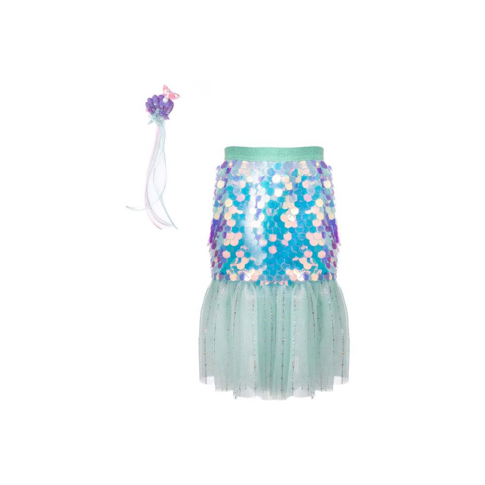 Mint Bling Bling Mermaid Skirt and Hairclip Set for Kids Aged 4 - 6