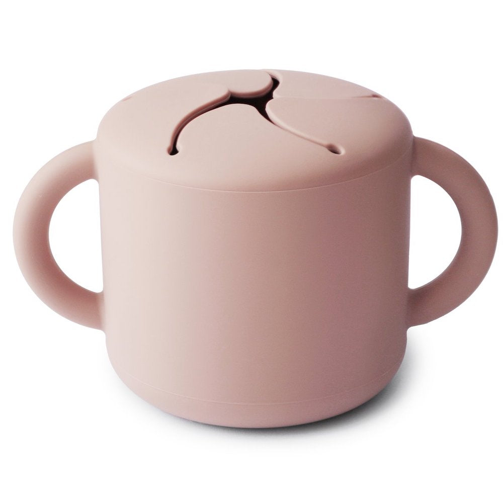 Blush-Colored Mushie Silicone Snack Cup for Babies and Toddlers