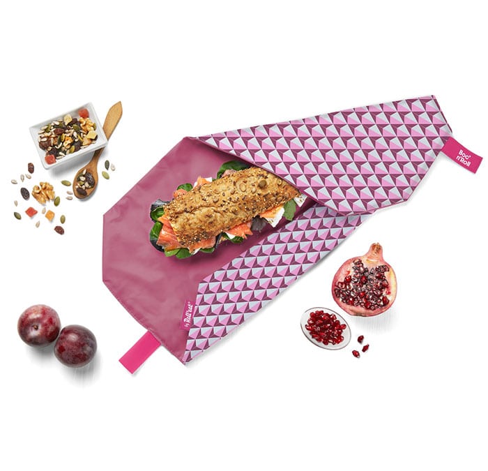 Pink Reusable Boc'n'Roll Sandwich Wrap Tiles with Dimensions of 54x32cm/21x12-15x11cm/6x4