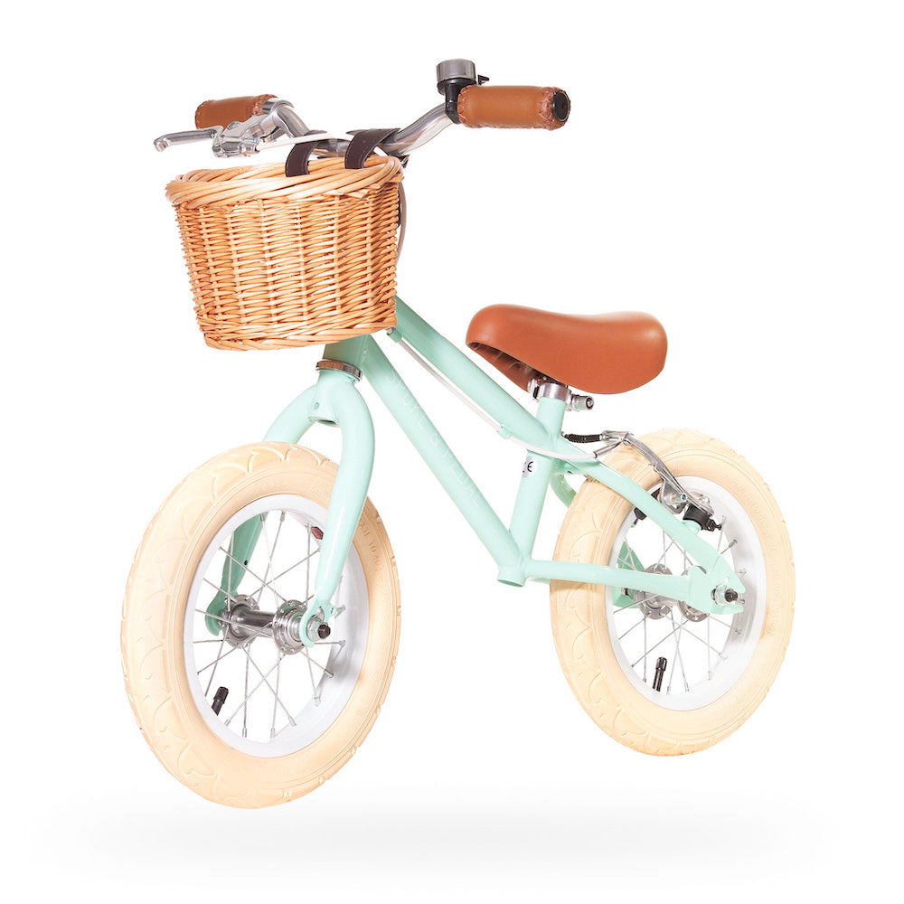 12-Inch Mint Green Boulevard Balance Bike for Kids - A Blend of Modern and Vintage Design