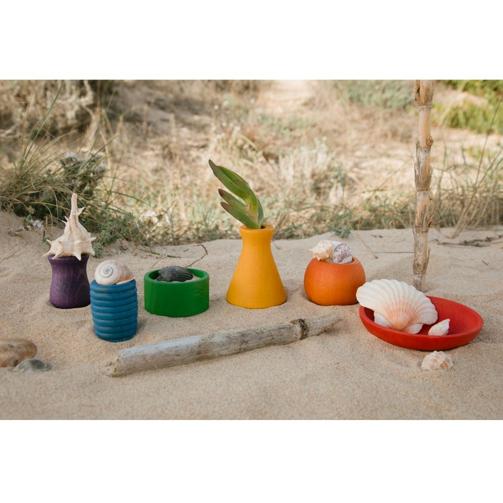 Grapat Handmade Wooden Rainbow Pots for Sensory Development