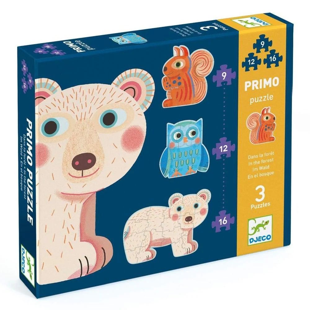 Djeco Primo Forest Animal Puzzles - 9, 12, 16 Piece Sets for Kids