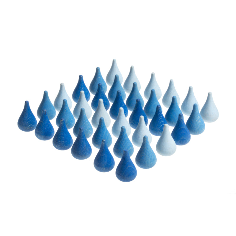 Grapat Handmade Wooden Mandala Raindrop Shaped Toys - Set of 36 Pieces in Blue Hues