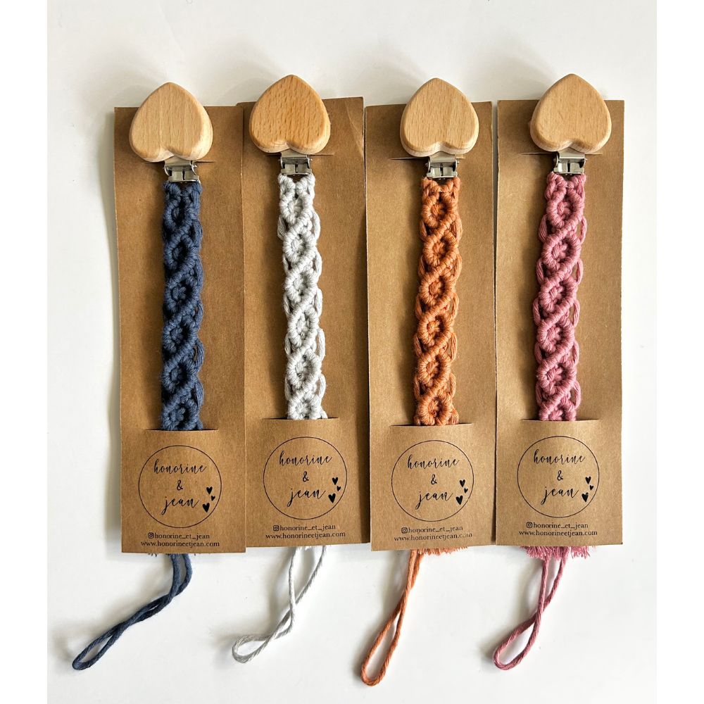 Handmade Wooden Pacifier Clip Crafted with 100% Recycled Cotton
