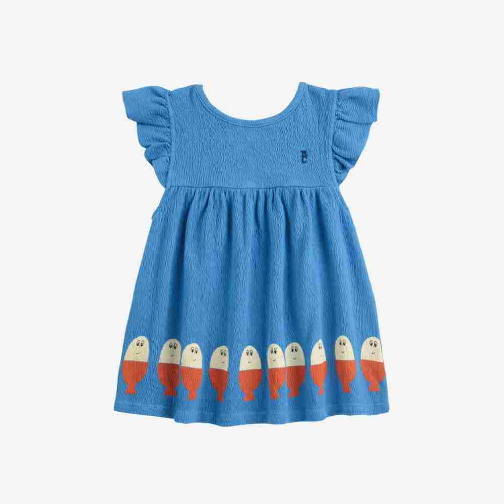 Bobo Choses Adorable Baby Girl's Morning Egg Ruffle Blue Dress for Sunny Days