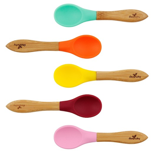 Avanchy Set of 5 Soft Bamboo and Silicone Infant Spoons Designed for Girls