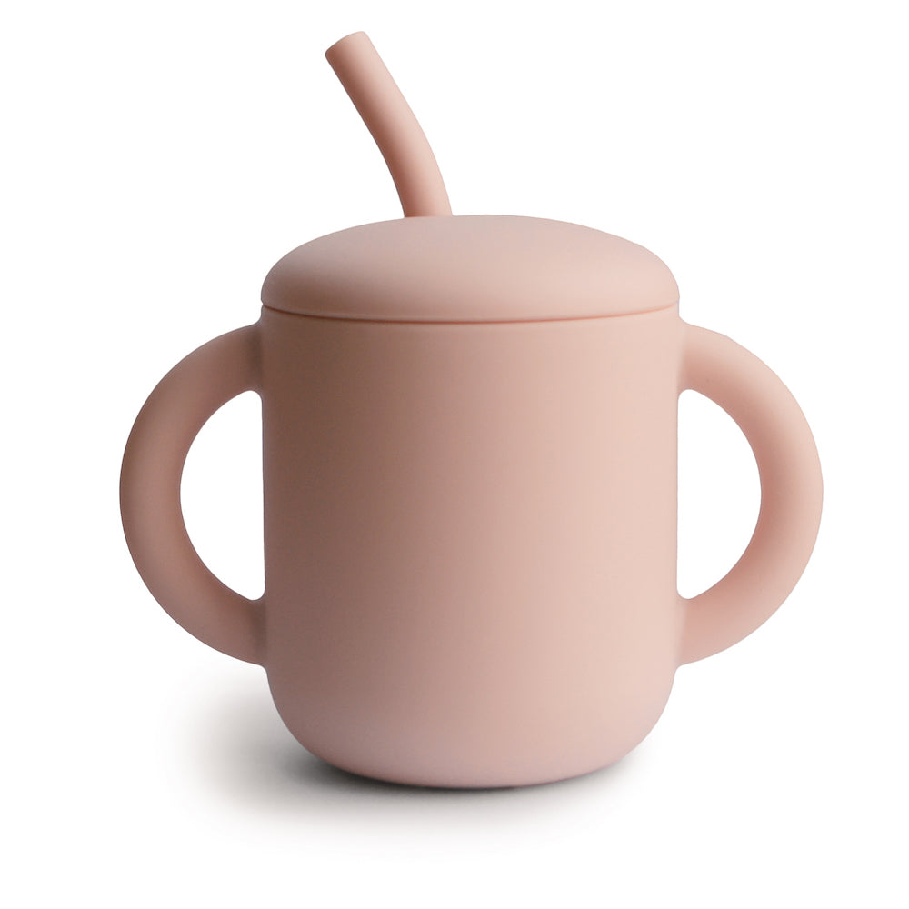 Blush Mushie Silicone Training Cup with Removable Lid and Soft Straw