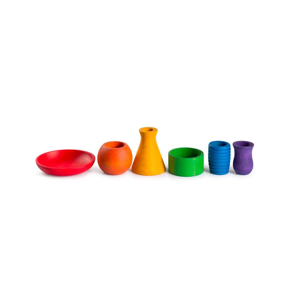 Grapat Handmade Wooden Rainbow Pots for Sensory Development