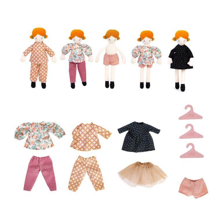 Moulin Roty Parisiennes Doll Set with a Little Wardrobe Suitcase