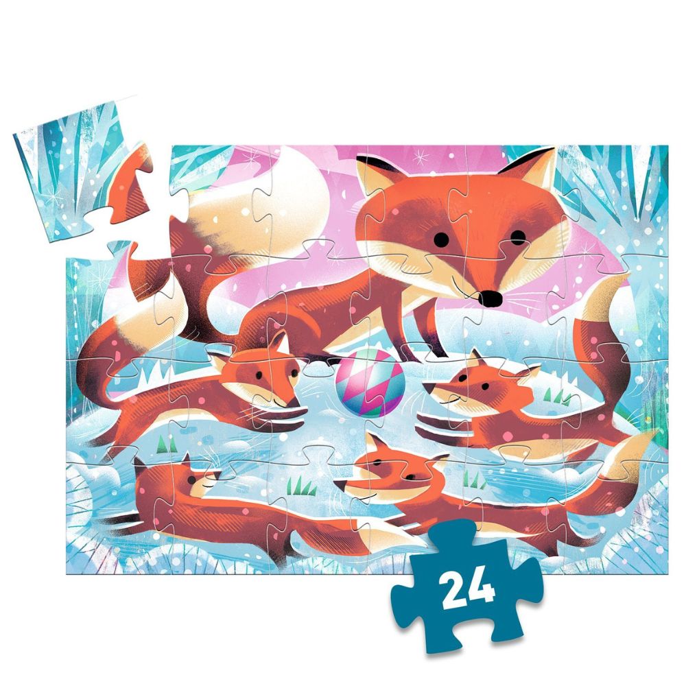 Djeco 24-Piece Ginger the Little Fox Silhouette Puzzle in Stylish Fox-Shaped Box