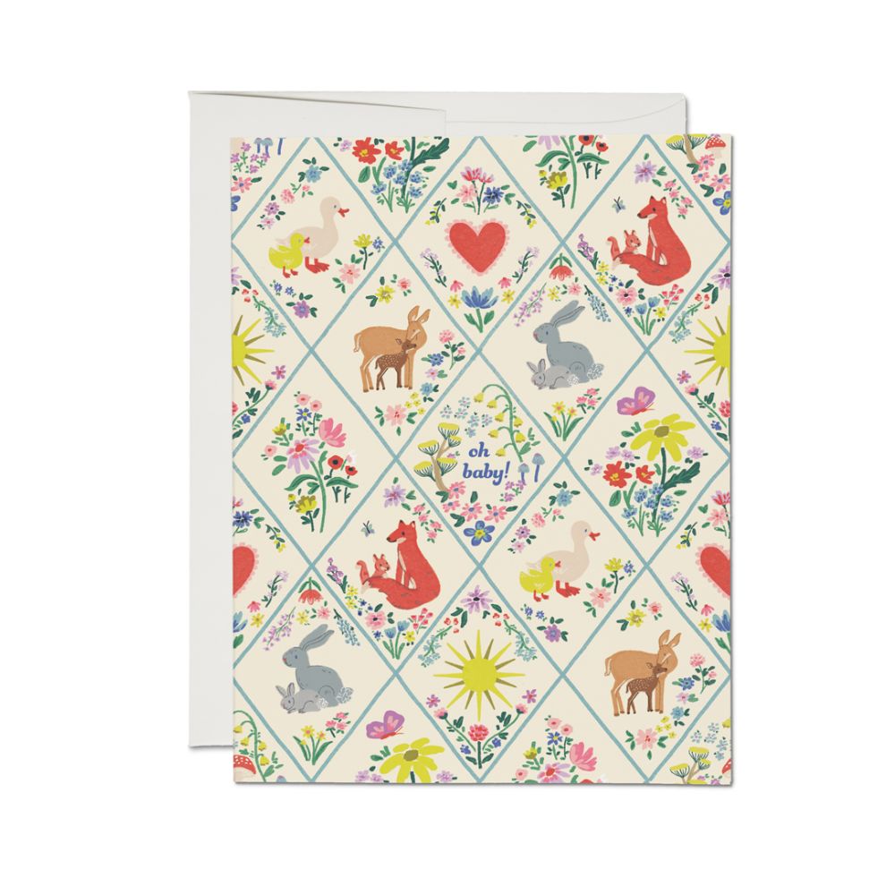 Adorable Woodland Critters-themed Baby Greeting Card