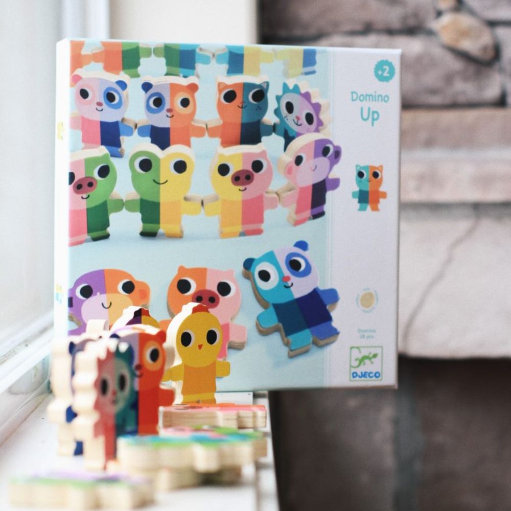 Djeco Domino Up - Colorful Wooden Animal Domino Game for Kids