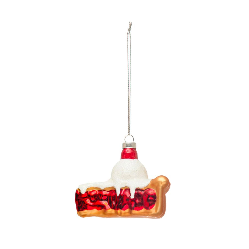 3H Hand-Painted Glass Cherry Pie La Mode Ornament with Glitter, Multi Color