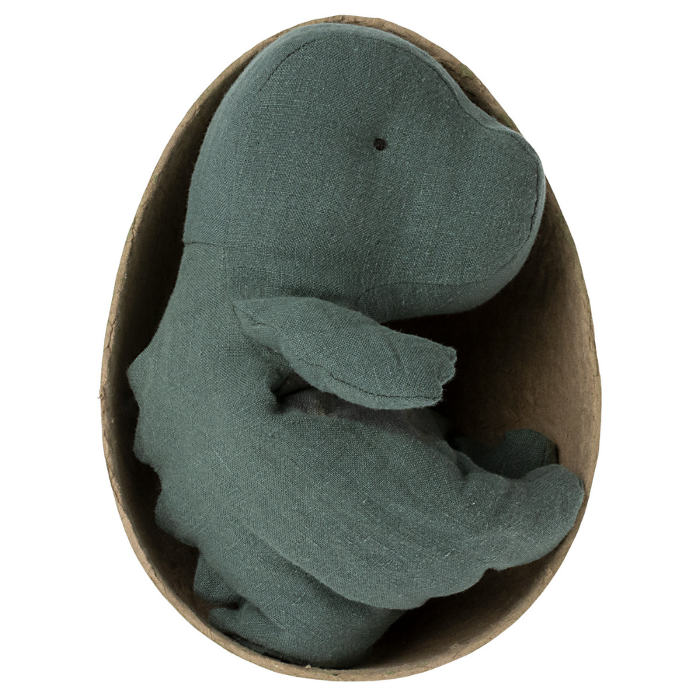 Small Dark Petrol Maileg Gantosaurus Stuffed Toy in an Egg