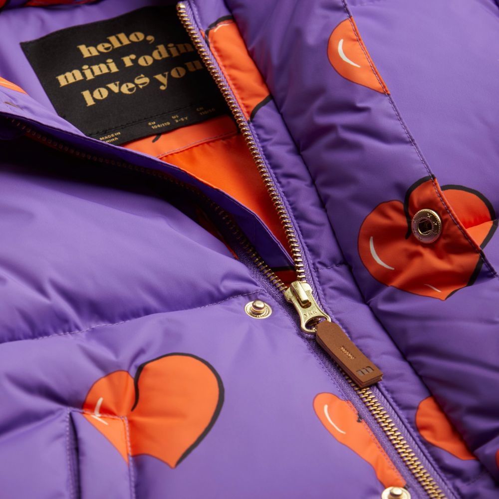 Mini Rodini Kids' Hearts Print Water-Resistant and Windproof Recycled Polyester Puffer Jacket