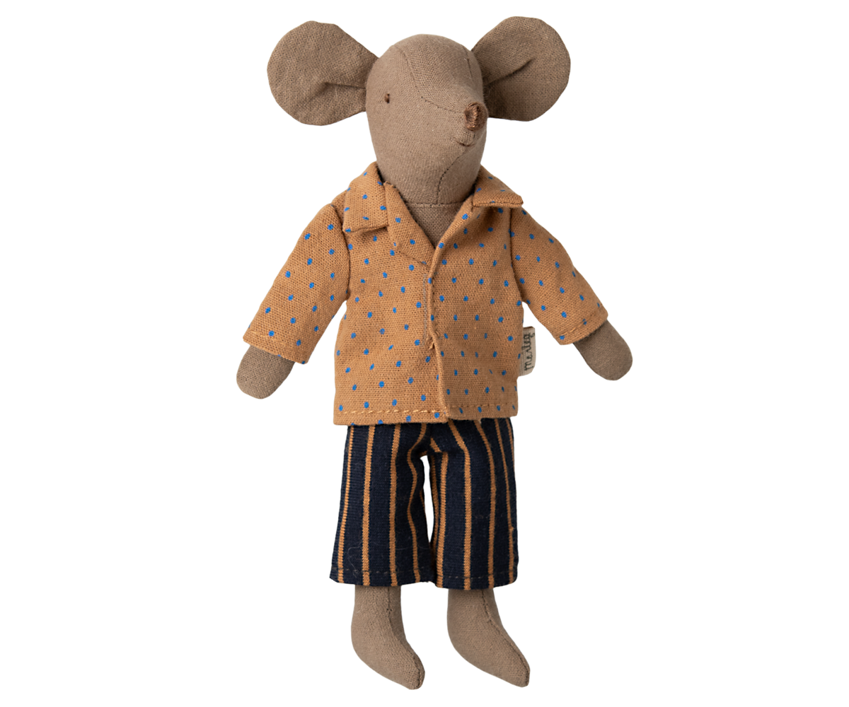 Maileg Dad Mouse Outfit: Dotted Shirt and Striped Pants Set