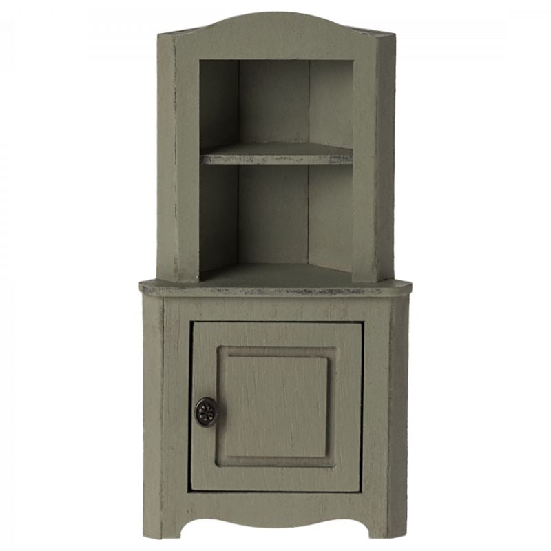 Maileg Light Green Mouse-Sized Corner Cabinet with Vintage Finish