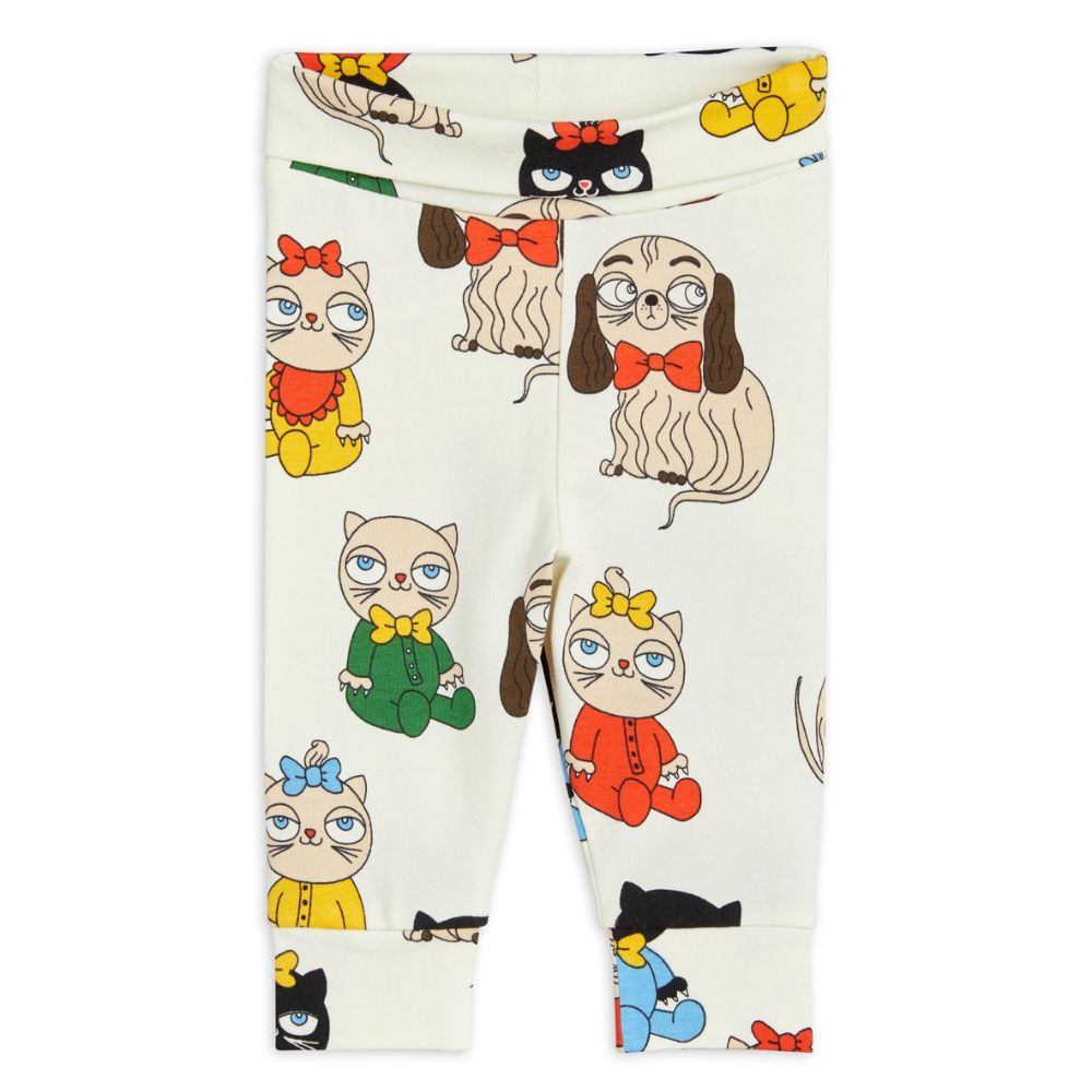 Mini Rodini Newborn White Leggings with Mini Babies Print