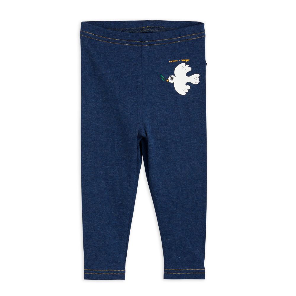 Mini Rodini Infant Denim Jersey Peace Dove Baby Leggings with Stylish Back Pockets