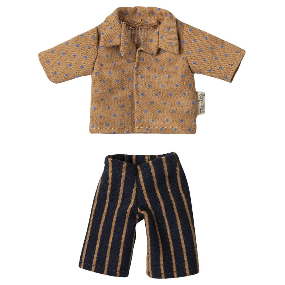 Maileg Dad Mouse Outfit: Dotted Shirt and Striped Pants Set