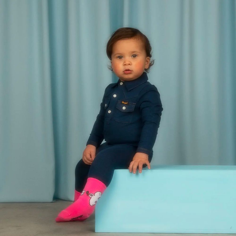 Mini Rodini Infant Denim Jersey Peace Dove Baby Leggings with Stylish Back Pockets