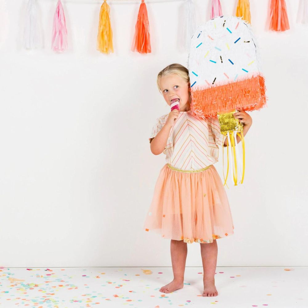Meri Meri Colorful Shimmering Gold-Handled Ice Cream Pinata for Party Fun