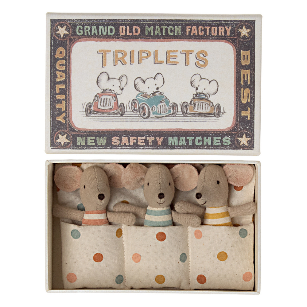 Maileg Matchbox Set of Triplet Baby Mice Dolls