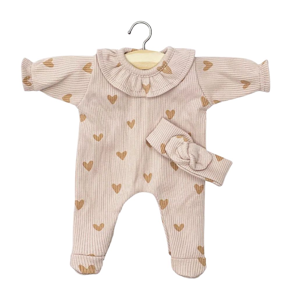 Minikane Babies Collection 28cm- Camille Footed Sleeper with ribbed knit headband in Little pink hearts